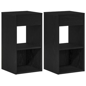 Mesillas De Noche Con Cajón 2 Uds Roble Negro 35x34x66,5 Cm Vidaxl