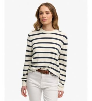 Superdry para mujer. W6110707A Jersey Essential Rayas Crudo y Azul Marino (XS), Blanco, Casual, Viscosa