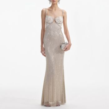 Self-Portrait Rhinestone Mesh Maxi Dress - UK 14