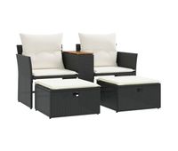 vidaxl sofa de jardin 2 plazas con toldo y taburetes ratan pe negro