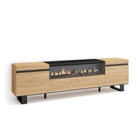 mueble tv efecto madera roble y negro 200x35x57 chimenea efecto fuego