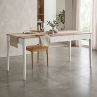 mesa de comedor rectangular de madera blanca y marron cm 180x90x80