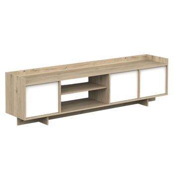 Mesa De Tv Lead 3 Puertas 1 Estante Roble Artisan Y Blanco 180 Melamina Moderna Y Elegante Para Sala De Estar