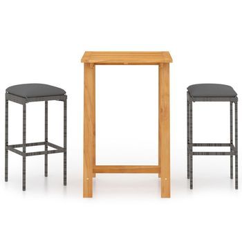 Set De Bar Para Jardín 3 Piezas | Mueble De Jardín Y Cojines Ratán Sintético Gris