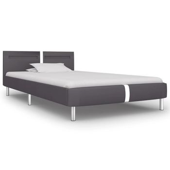 Estructura De Cama Con Led De Cuero Sintético Gris 90x200 Cm