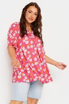 Yours Top Rosa De Pico Con Flores, Mujer Curvy Y Tallas Grandes, Yours