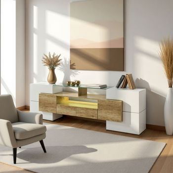 Aparador contemporáneo de madera y blanco con almacenamiento
