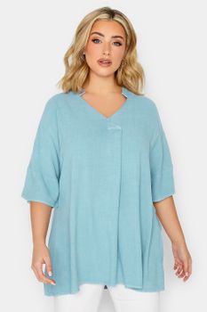 Yours Blusa Azul Chambray Con Pinza Frontal, Mujer Curvy Y Tallas Grandes, Yours