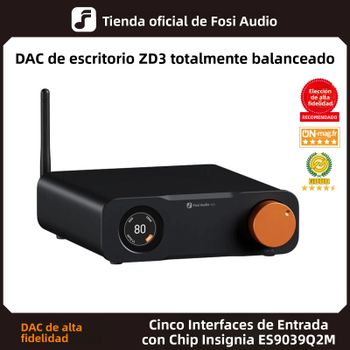 Fosi Audio ZD3 DAC de Escritorio con Bluetooth y USB, Entrada ARC, Decodificador Digital ES9039Q2M Totalmente Balanceado para Amplificador Estéreo con Control Remoto