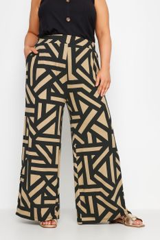 Yours Pantalones Palazzo Beige Estampado Geométrico, Mujer Curvy Y Tallas Grandes, Yours