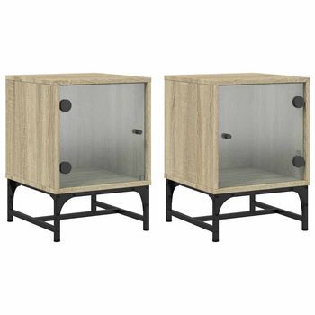 Mesitas Noche Con Puertas Vidrio 2 Unidades Roble Sonoma 35x37x50 Cm