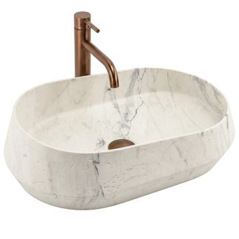 Lavabo Sobre Encimera Rea Zoe Marlo Ovalado, Asimétrico, Beige 59 X 38 X 17 Cm