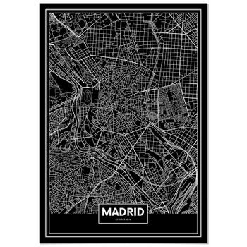 Panorama Cartón Pluma Mapa Negro De Madrid 70 X 100 Cm | Impreso En Cartón Pluma De Alta Calidad | Cuadros Decoración Salón | Cuadros Para Dormitorio