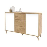 aparador oslo salon 3 cajones y 2 puertas en color roble gold y blanco mate 89x140x40 cm
