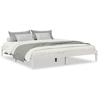 Cama Matrimonial | Cama Doble | Cama Extralarga Sin Colchón Madera Maciza Pino Blanca 200x220cm Cfw45567