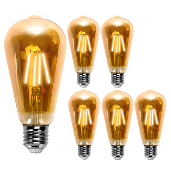 Aigostar ST64  Bombilla Edison Estilo Vintage. Bombilla Led E27 (Casquillo Gordo, 4W (Equivalente A 38W), Bombilla De Filamento Led Blanco Cálido (2200K). Ángulo De Haz 280º. No Regulable. Pack 5 Uds