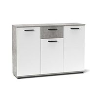 aparador bosco 3 puertas y 1 cajon con estantes color cemento blanco 120x85x33 cm