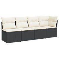 sofa de jardin de 4 plazas  sofa de exterior con cojines en ratan sintetico negro