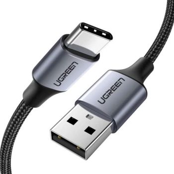 Cable Ugreen USB-A a USB-C 3A, 2 metros, trenzado de nailon, conectores de aluminio, negro