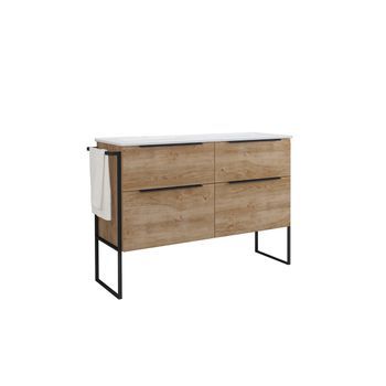 Mueble De Baño Al Suelo Con Lavabo Cerámico | 2 Cajones Con Cierre Amortiguado Y Organizador | Roble Natural - 120cm (2 Senos)