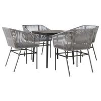juego comedor jardin 5 pzas cojines ratan sintetico vidrio gris vidaxl