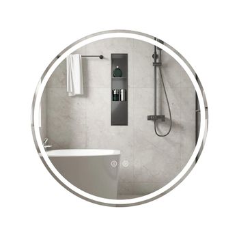 Costway Espejo Redondo Iluminado LED de 80 cm Espejo de Baño Montado en la Pared con Brillo Ajustable Control Táctil