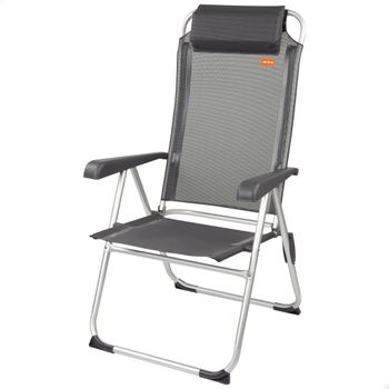 Silla Camping Plegable Multiposición con Cojín, 44x55x101 Cm, Gris Oscuro
