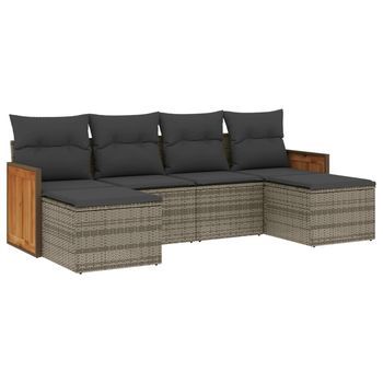 Set De Muebles De Jardín 6 Piezas Y Cojines Ratán Sintético Gris