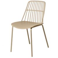 silla de polipropileno con asiento a rayas y patas de metal beige