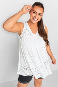 Yours Top Blanco Sin Mangas De Bordados, Mujer Curvy Y Tallas Grandes, Yours