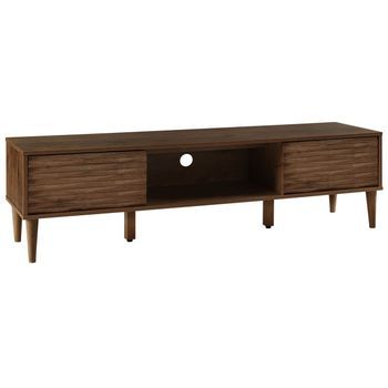 Mueble Tv De Madera Oscura Unidad Multimedia Con Estante Para 2 Gabinetes Kayan