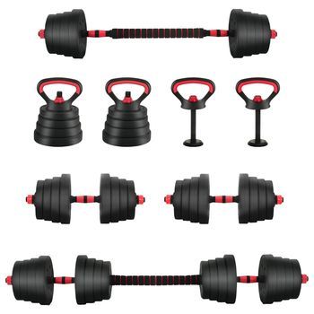 Set De Mancuernas, Barra Y Kettlebell 4 En 1 30 Kg Negro Y Rojo Vidaxl