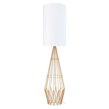 Lámpara de pie columna metal cobre pantalla blanco