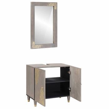 Juego De Muebles De Baño | Armario De Baño 2 Piezas Gris Madera De Mango Maciza