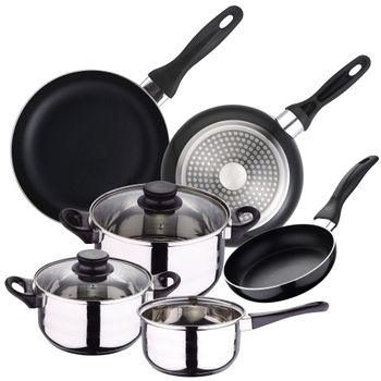 Batería de cocina de acero inox y sartenes negro ø16,20,24 cm