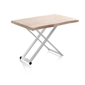 Mesa de centro elevable con patas metálicas 120x49-76 cm blanco roble