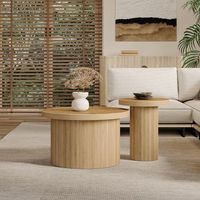 juego de mesas de centro redondas nido efecto madera mdf 66 y 40 cm