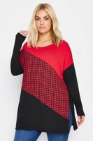 yours top manga larga rojo y negro pata de gallo mujer curvy y tallas grandes yours