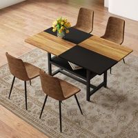 mesa de comedor y 4 sillas - comedor - mdf metal y tejido - marron y negro 160cm