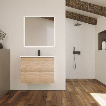 Conjunto De Baño Kaji | 80 Cm Bardolino | Dos Cajones | Lavabo Empotrado | Mueble Montado | No Incluye Espejo | Alday