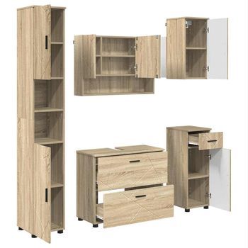 Juego De Muebles De Baño 5 Uds. Roble Sonoma 35 X 30 X 192 Cm Vidaxl