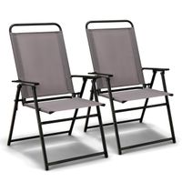 costway juego de 2 sillas plegables exterior silla de comedor para patio con reposabrazos y respaldo estructura triangular para balcon jardin gris