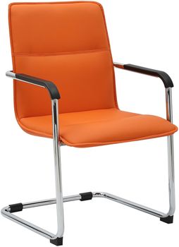 Silla con patas de metal y asiento en simil cuero naranja