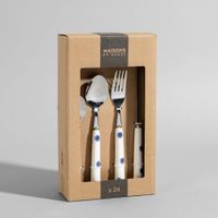 set de 24 cubiertos de acero inoxidable y gres con flores