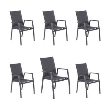 Pack 6 Sillones Para Jardín, Acolchados Y Apilables, Aluminio Y Textilene, Color Antracita, 57x69x94 Cm