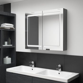 Rogal Armario De Baño Con Espejo Led Gris 80x12x68 Cm Rogal