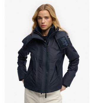 Superdry para mujer. W5012174A Chaqueta Cortavientos Ártico con Capucha marino (XS), Casual, Deportivo, Poliéster