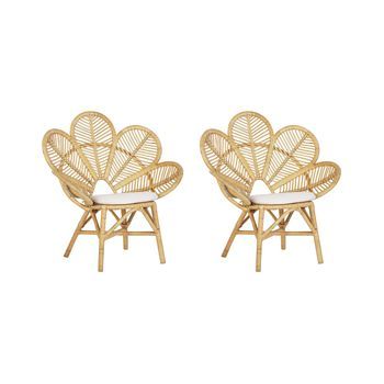 Conjunto De 2 Sillas Pavo Real De Ratán Beige Natural 107 Cm Cojín Florentine