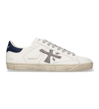 Premiata para hombre. STEVEN Zapatillas de Piel Steven blanco (43), Plano, Cordones, Casual
