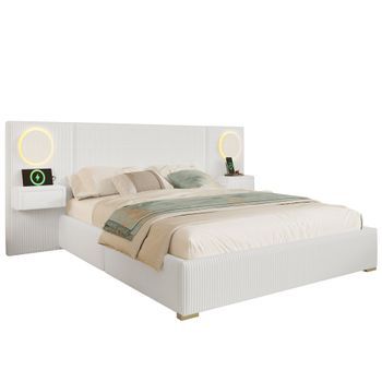 Cama Tapizada De Terciopelo 180x200 Cm Con Cabecero Led Y Usb